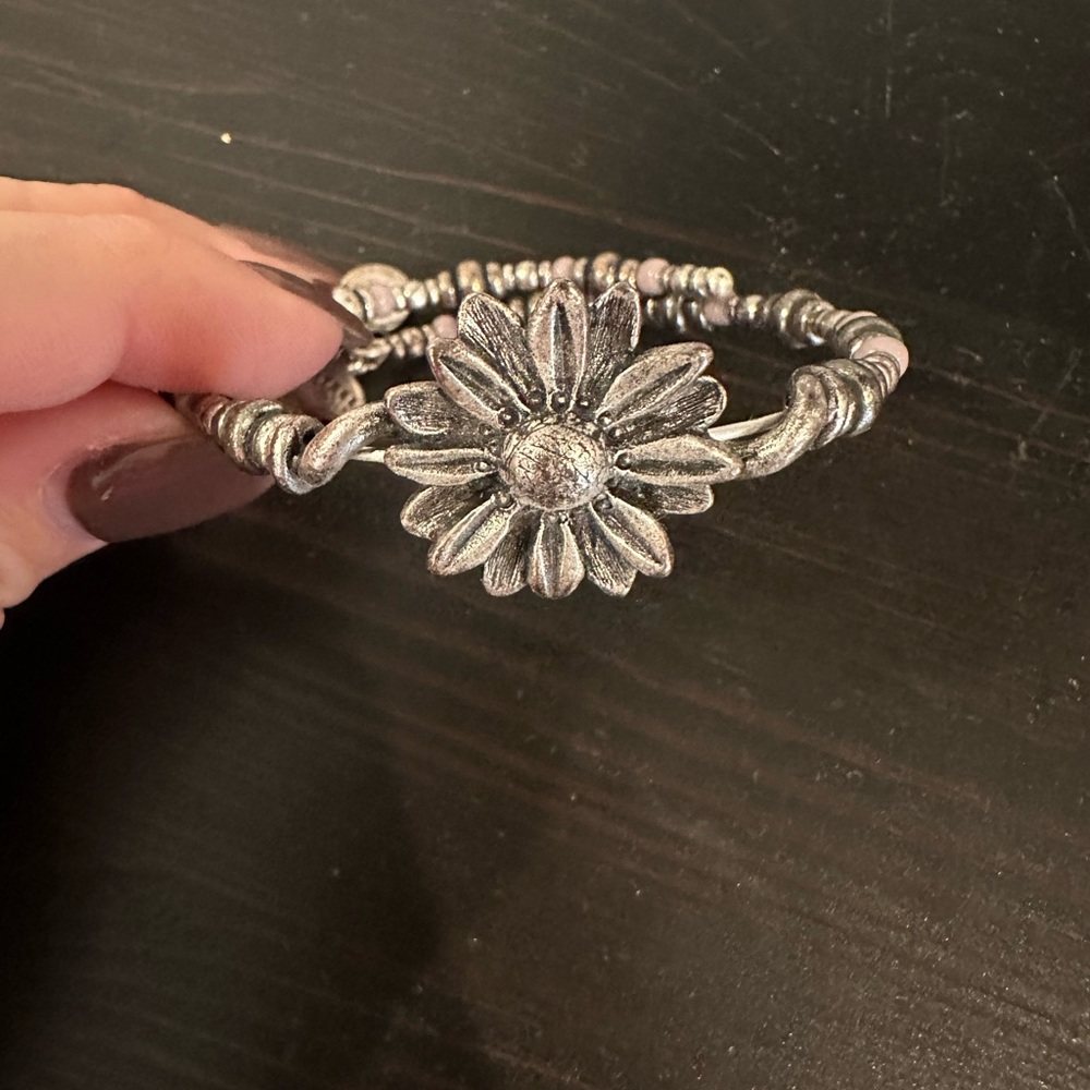 Alex and Ani Silver and Purple Flower Bangle